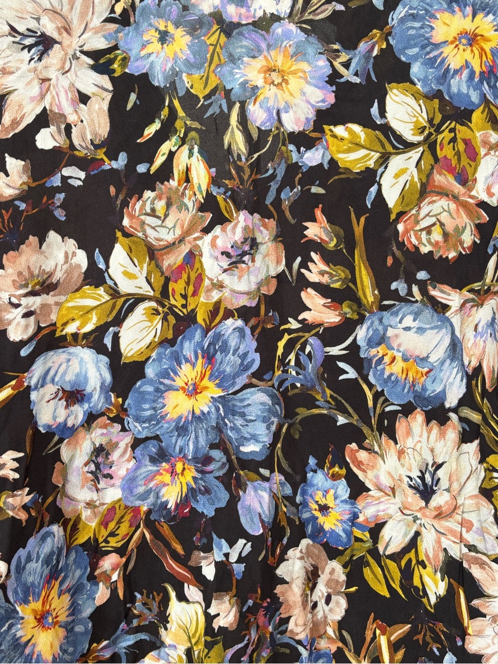 Karen Kane Floral Blouse M Black Blue Pink 100% Viscose Silk Feel V-Neck Y2K - Picture 10 of 15